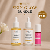 Gugii Glow Brightening Routine Duo with two serums and a free lip and cheek tint, displayed with bottles and tint tube.