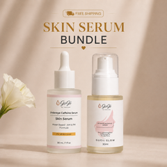 Gugii Glow Targeted Care Brightening Ritual serums with applicators for under-eye and intimate skin brightening.