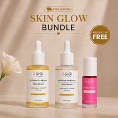 Gugii Glow Brightening Routine Duo with two serums and a free lip and cheek tint, displayed with bottles and tint tube.