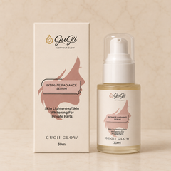 Gugii Glow Intimate Radiance Serum 30ml bottle with sleek packaging and dropper for skincare application.
